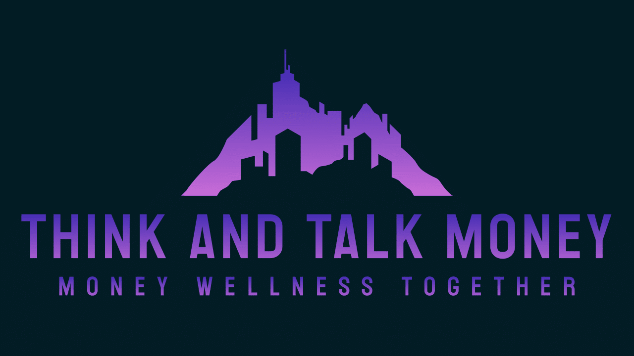 Mountain and skyscraper logo for money wellness website Think and Talk Money