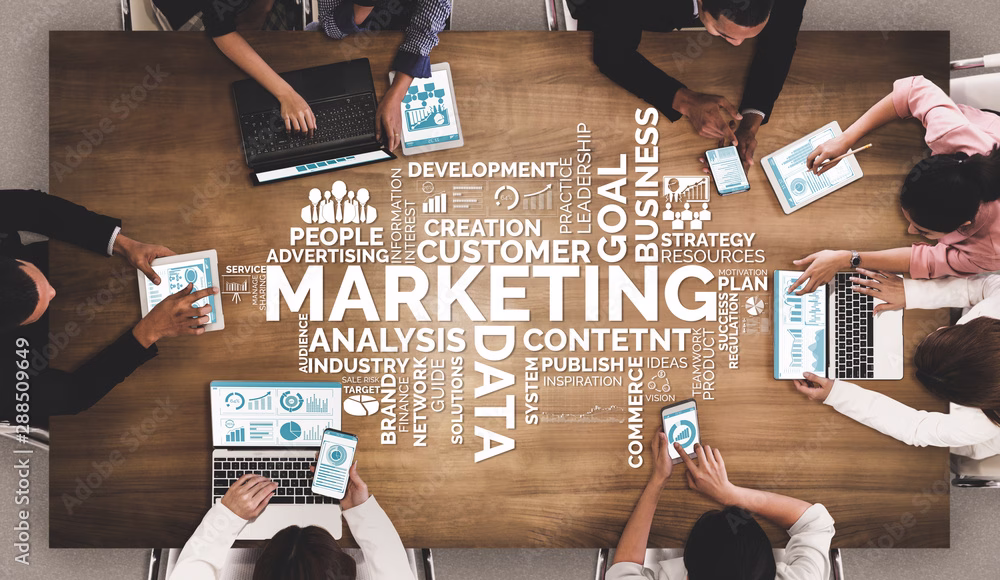 Digital Marketing Technology Solution for Online Business Concept - Graphic interface showing analytic diagram of online market promotion strategy on digital advertising platform via social media, leading to us spending more money and sinking into debt as learned on Think and Talk Money.