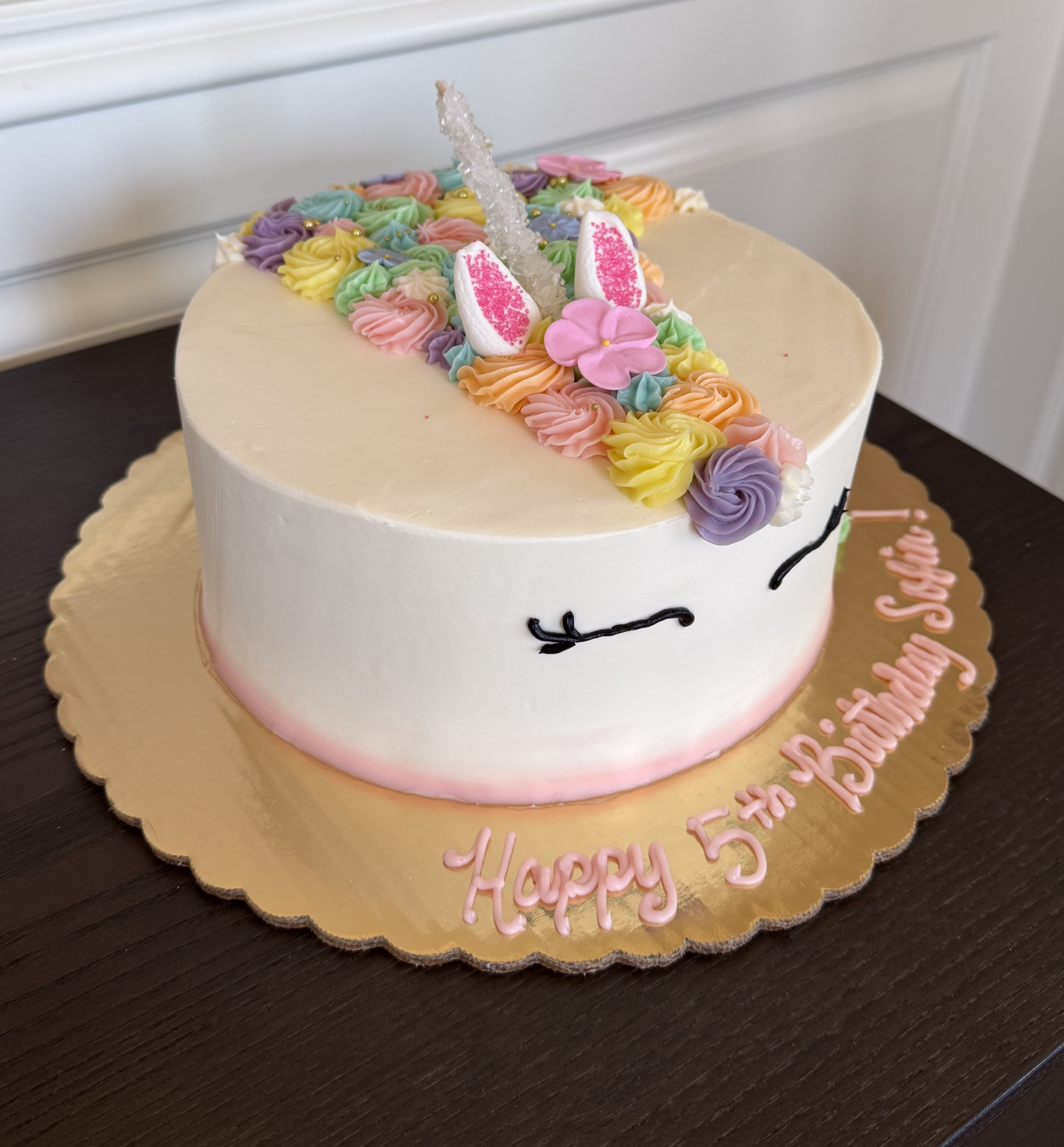 Rainbow Unicorn birthday cake symbolizing that too much of a good thing can be bad, like using credit responsibly.