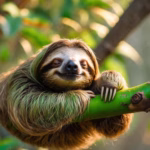 Adorable Sloth Napping Peacefully on a Lush Green Tree Branch because he is not obsessed with his credit score as learned on Think and Talk Money.