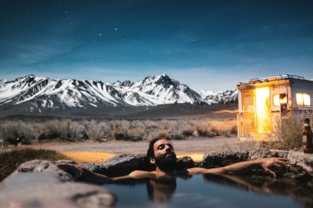 Hot stone bath in the mountains because this man read Think and Talk Money and invests in index funds.