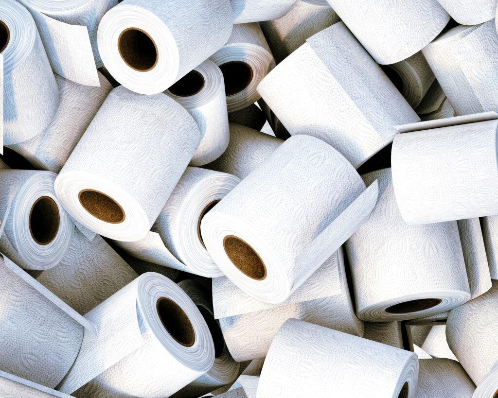 a pile of white toilet paper indicating that being afraid of toilets as a landlord is silly.