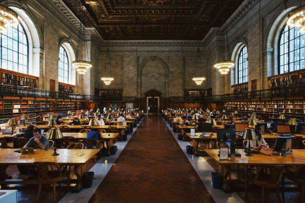 Mid-Manhattan Library where students with federal student loans study even with the Big Beautiful Bill Act.