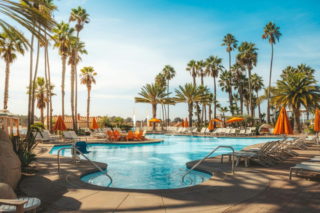 Mission Bay Resort pool representing why I want to be good with money to build experiences with my family.