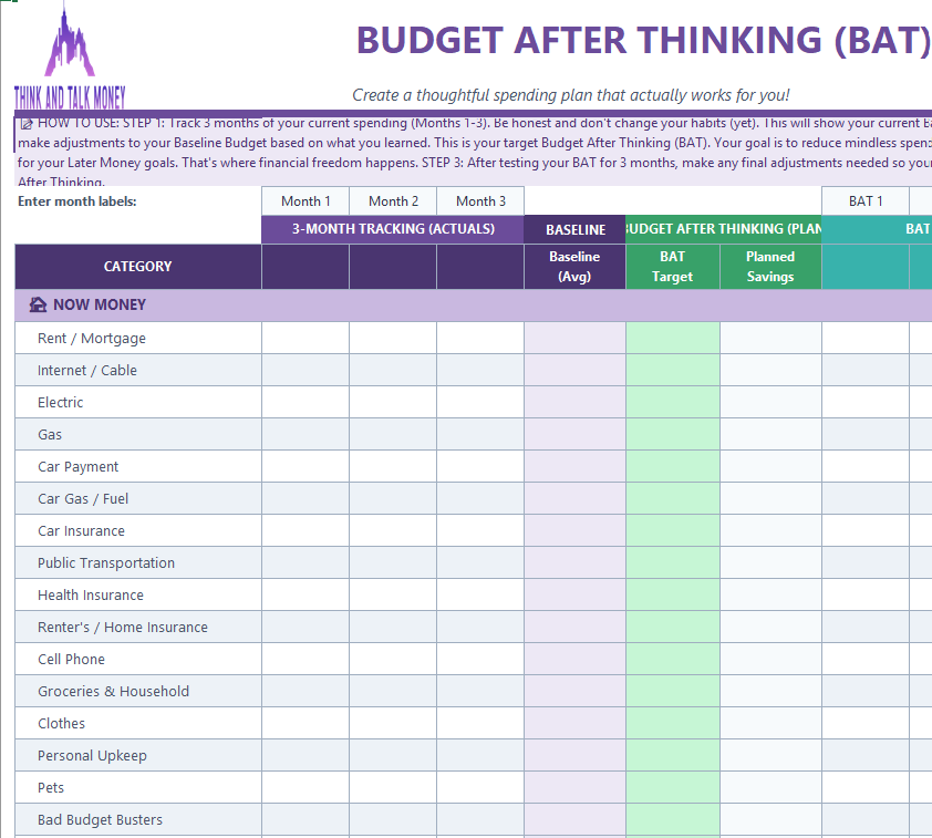 Budgeting Spreadsheet Preview