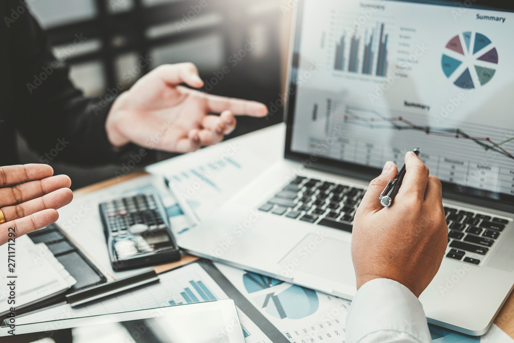 Business Consulting meeting working and brainstorming new business project finance investment concept which seems like a lot more work than investing and relying on compound interest.